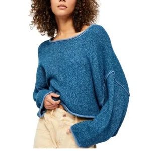 Free People Bardot Cropped Lounge Sweater XS Blue